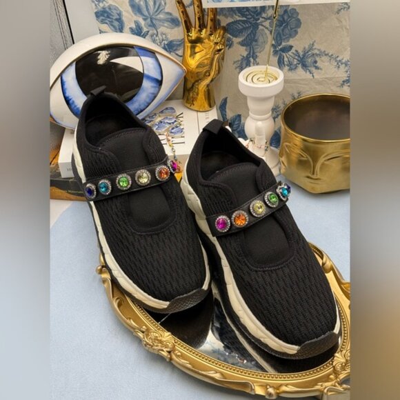 🆕 KURT GEIGER LONDON 🧿 NWOB London Knit Jewel Sneakers, Black Sz EU40 US 9 - Picture 3 of 15